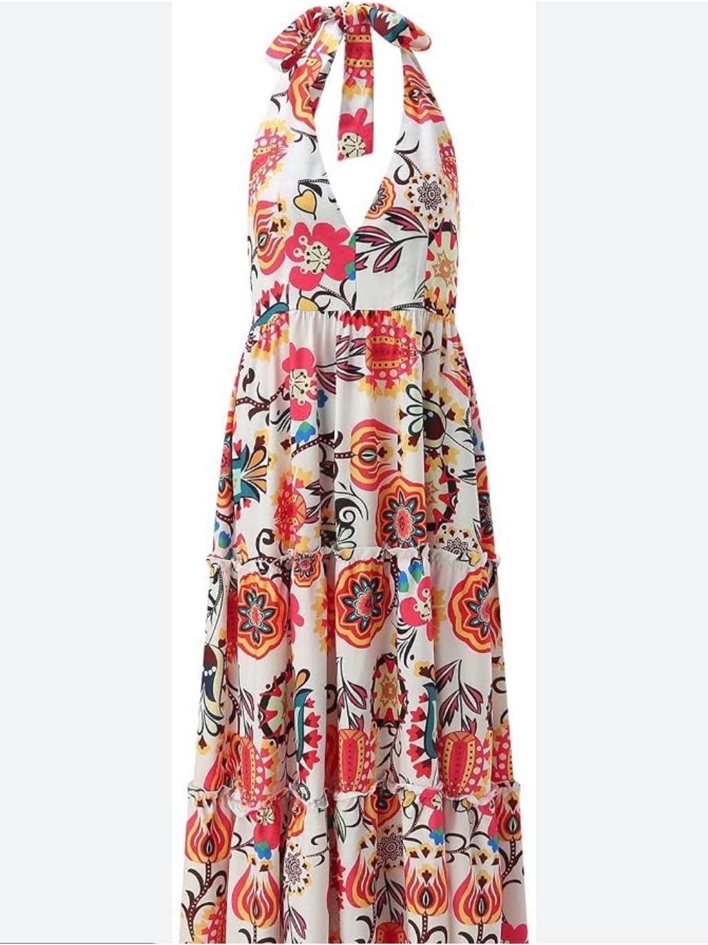 0177 Source Unknown White Halter Maxi Dress With Multicolor Floral Print